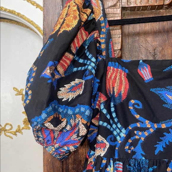 Farm Rio Black Sunset Tapestry Organic Cotton Tropical Vacation Maxi Dress L - Picture 8 of 10